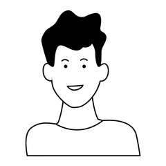 Young man smiling cartoon profile in black and white