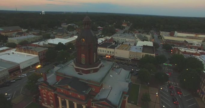 Sharpsburg town hall at dusk, aerial