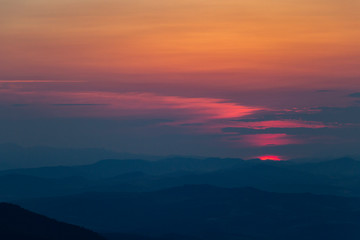 Summer sunset view from Kopitoto Hill, Vitosha Mountain, Sofia, Bulgaria