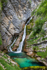 Fototapeta na wymiar Famous Savica waterfall in Julian Alps, Slovenia