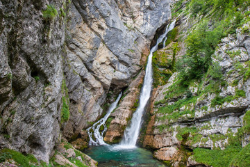 Obraz premium Famous Savica waterfall in Julian Alps, Slovenia