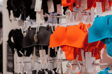 Women's swimsuits for sale at a seaside shop. Advertise, Sale, Fashion concept