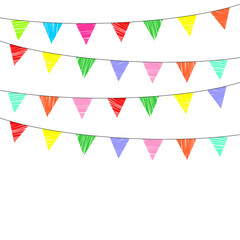 Obraz premium Hand drawn party multicolored flags on the white background