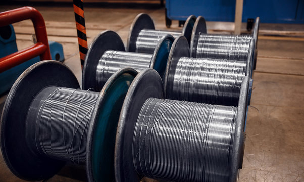 Steel wire, aluminum on reels in the industrial production for metalworking