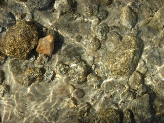 transparent water of the lake sand and pebbles