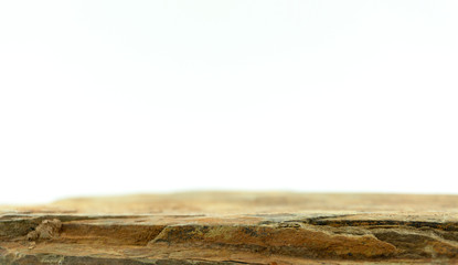 Stone front blurred board empty table on white background, for product display, Blank for mockup design.