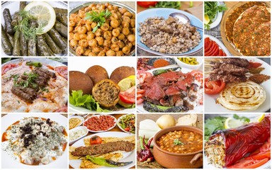 Traditional delicious Turkish foods collage. Food concept photo.