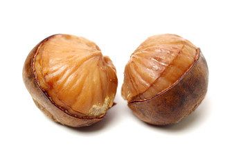 chinese food, peeled roasted chestnut on white background