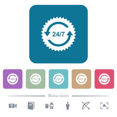 24 hours seven sticker with arrows flat icons on color rounded square backgrounds