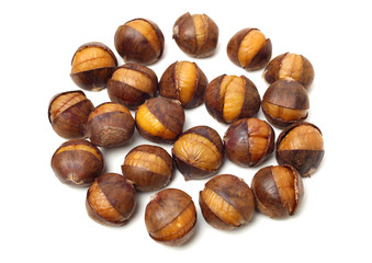 chinese food, peeled roasted chestnut on white background