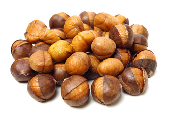 chinese food, peeled roasted chestnut on white background