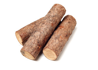 Pine logs on white background