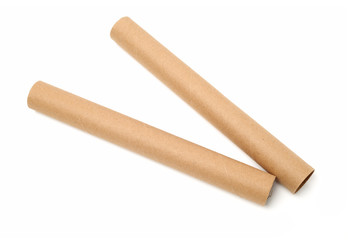 Brown paper roll on white background