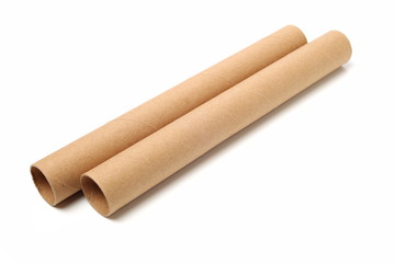 Brown paper roll on white background