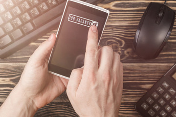 Job Search on mobile smartphone, Human Resources Recruitment Career Concept.