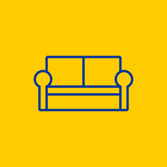 Simple Family lounge sofa blue line icon on yellow background