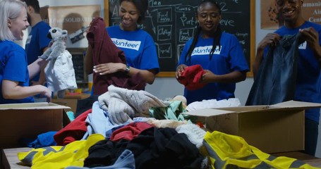 Close up shot of a volunteer team at work