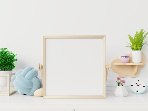 Poster mockup with vertical frame ,Blank frame mockup in new interior with flowers.3d rendering