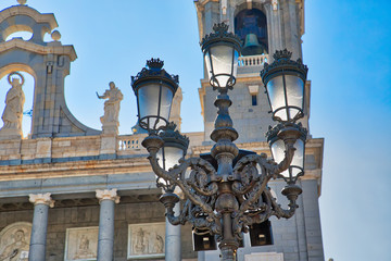 Fototapeta na wymiar Madrid, Famous Almudena Cathedral on a bright sunny day