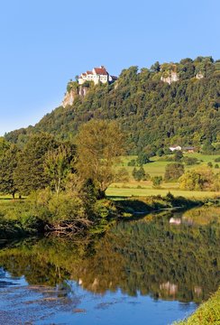 Werenwag Castle overlooking the Danube, Beuron, Upper Danube Nature Park, Swabian Jura, Baden-Wurttemberg, Germany, Europe