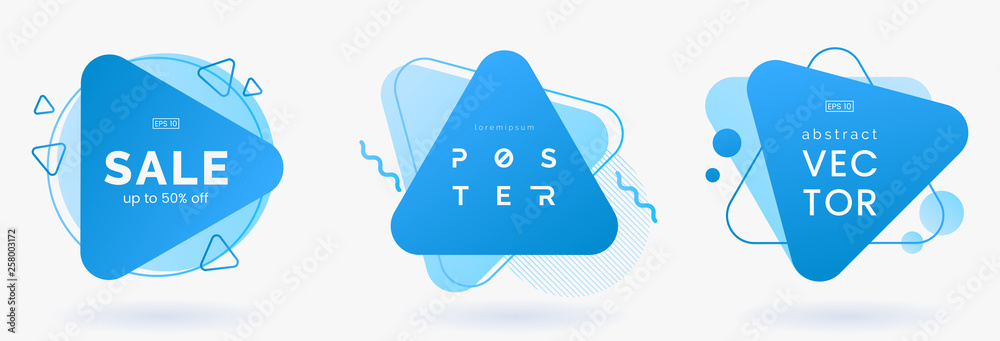 Aufkleber set of abstract triangle banners with decorative elements. blue badges collection. abstract geometri