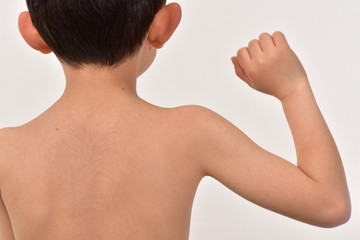 子供の背中とガッツポーズ
