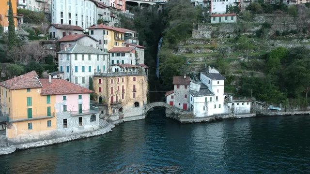 Aerial view of Nesso, a village on Lake Como