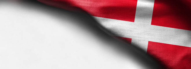 Waving flag of Denmark. on white background - right top corner flag