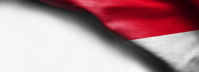 Waving flag of Indonesia, Asia on white background - right top corner flag