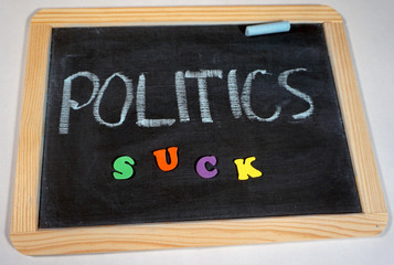 Fototapeta na wymiar Negative politics message on chalkboard