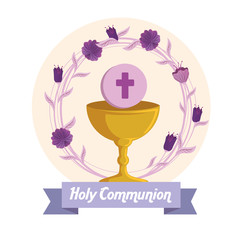 chalice with holy host and flowers to first communion