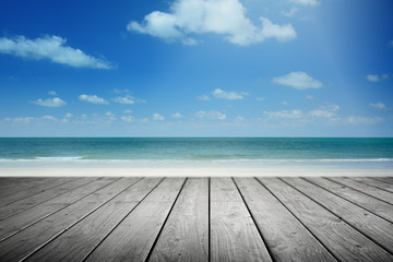 Tropical beach background and empty wooden, Summer.