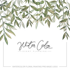 Obraz premium Watercolor green leaves background.