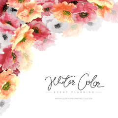 Watercolor multi color flowers background.