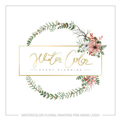 Watercolor floral premade logo.