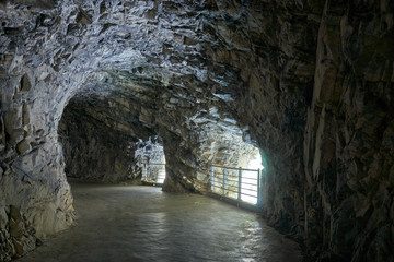 Beautiful tunnel scenic of rock cliffs at Swallow Grotto in Yanzikou, Taroko national park, Hualien, Taiwan.
