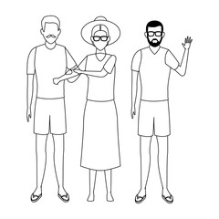 old couple and young man avatar black and white