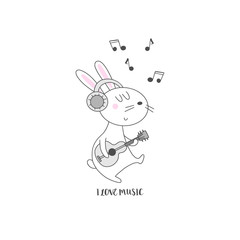 Funny hare with guitar illustration