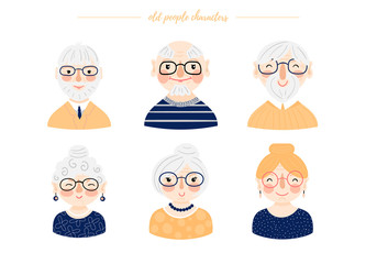 Old people faces set