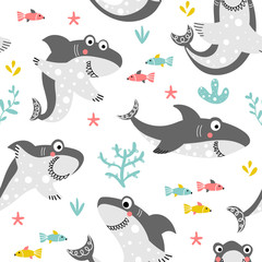 Seamless background with shark for kids
