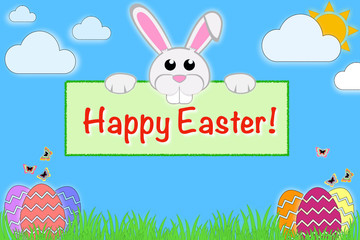 easter card with bunny and eggs