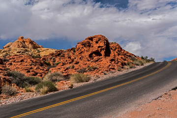 Small narrow road leading into The Valley of Fire State Park.