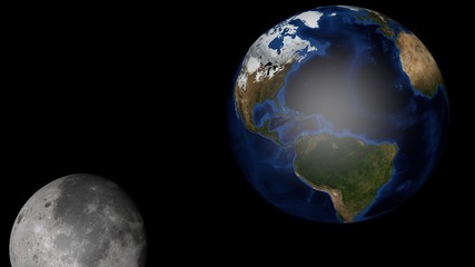3d moon and earth planet