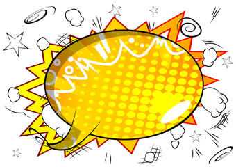 Vector illustrated retro comic book background with big colorful speech bubble, pop art vintage style backdrop.