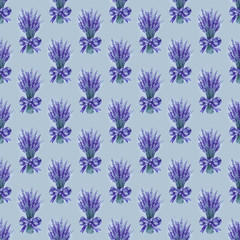 Lavender flowers purple watercolor seamless pattern. Beautiful violet lavender retro background. Elegant fabric on light background Surface pattern design.