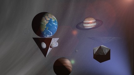 3d earth planet with prism on space