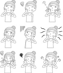 Illustration of a cute woman with rough skin outline set