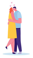 Loving couple kissing - Concept about people, love and lifestyle. Coloring vector cartoon flat illustration.