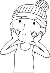 Illustration of a older cute woman with rough skin outline