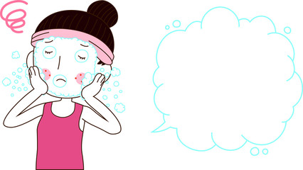 Illustration of a cute woman with rough skin with Bubble Callout